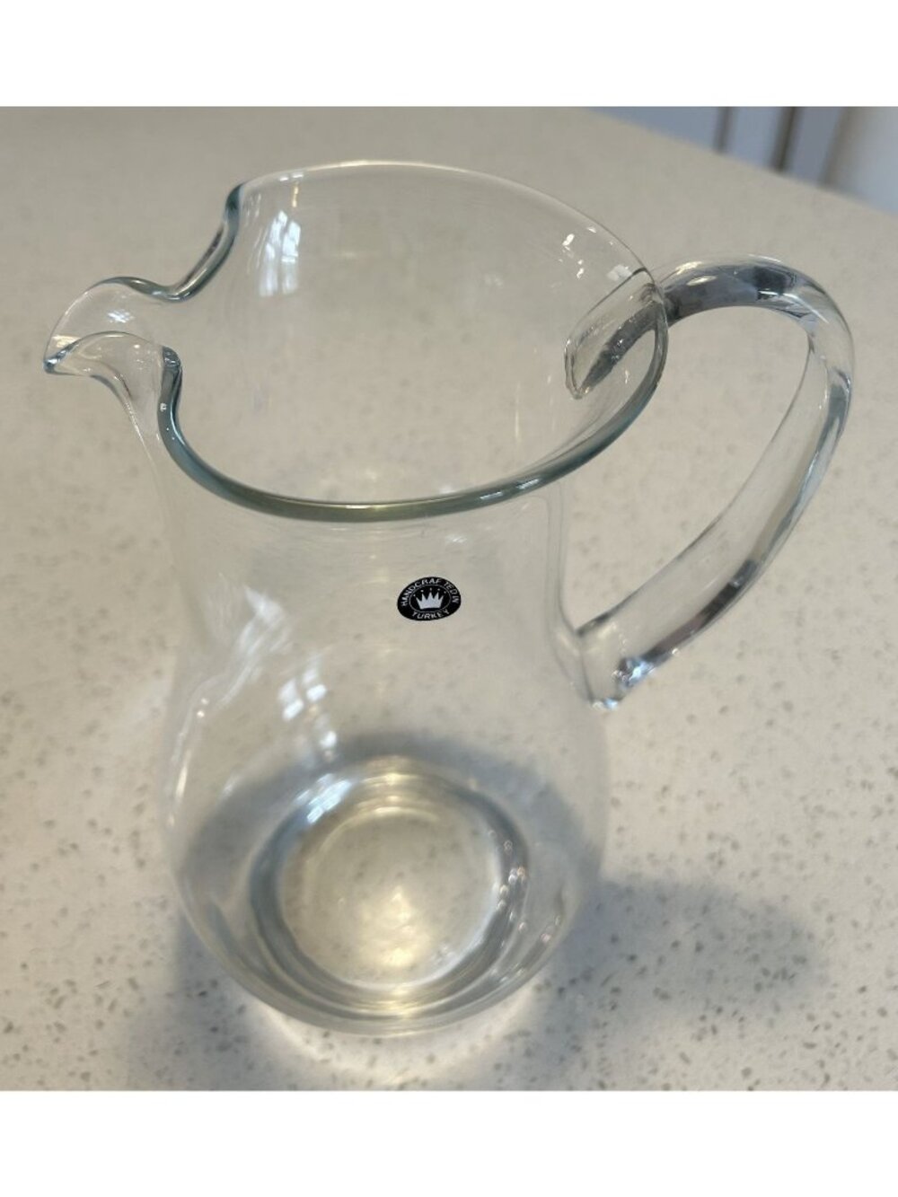 Vintage Hand-Blown tall Clear Glass Pitcher Handcrafted In Turkey